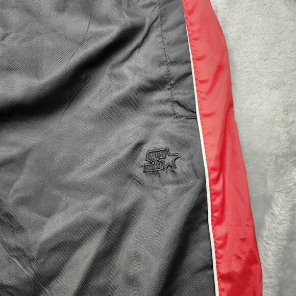 Vintage 90s Starter Pant Mens M Black Red Striped Windbreaker Trackpants Zip Hem - Picture 2 of 13